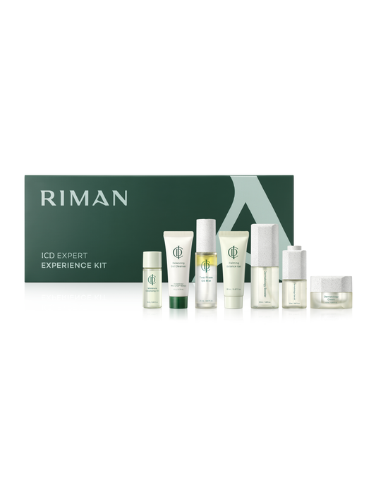 Riman skincare product set with bottles and a box on a white background