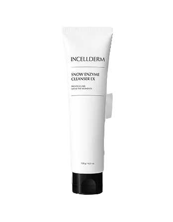 Tube of INCELDERM Snow Enzyme Cleanser EX with a white towel on a white background