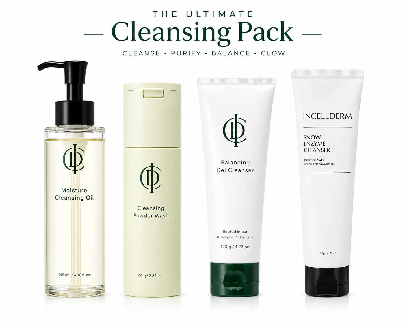 Four skincare products from Incellderm on a white background
