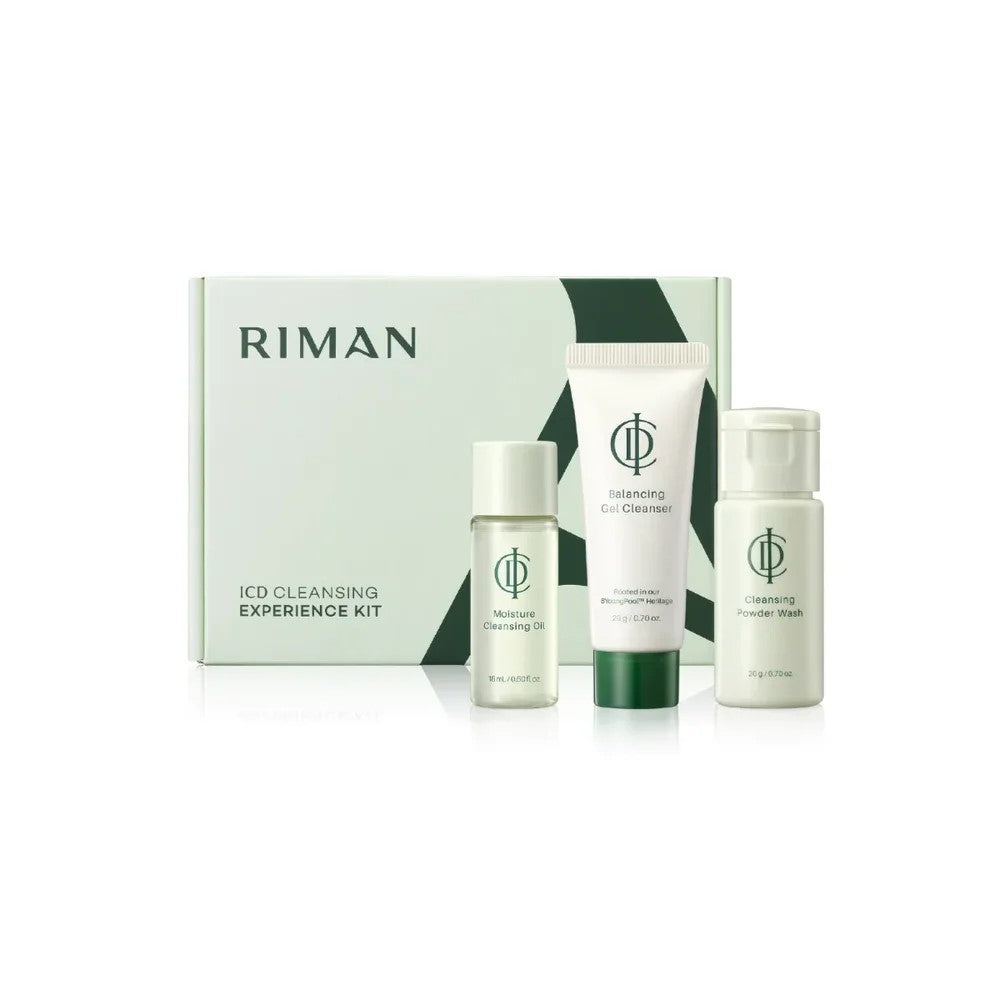 Riman ICD Cleansing Experience Kit with three skincare products on a white background