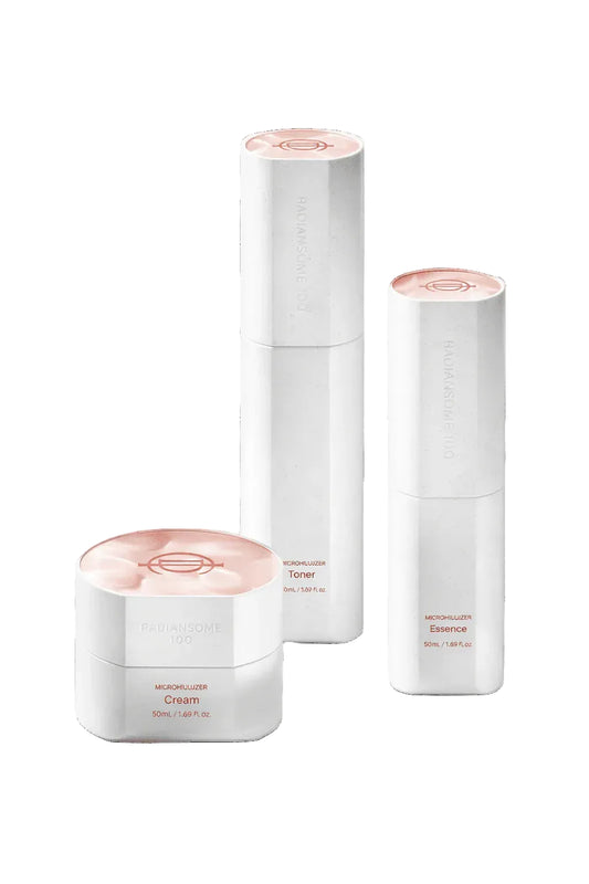 Three skincare products on a white background