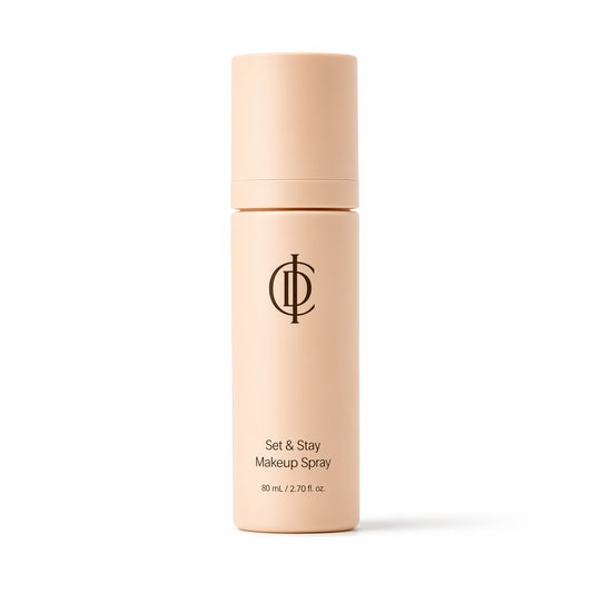 Makeup spray bottle with a logo on a white background